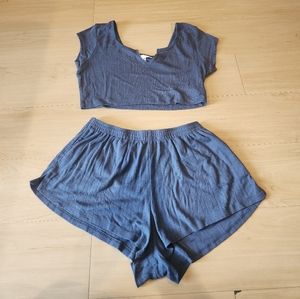 Colsie medium crop top and shorts blue Pajama set